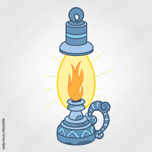 Kerosene lamp. Color sketch of a classic tattoo.