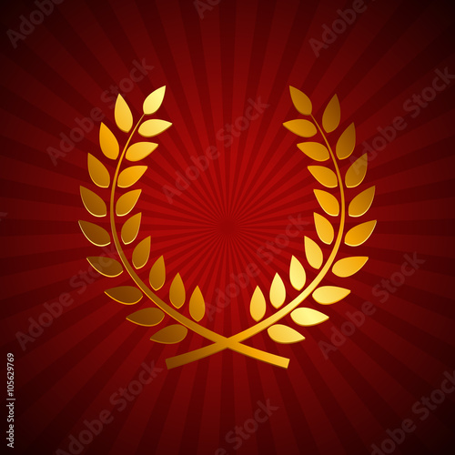 Gold Award Laurel Wreath. Winner Leaf label,  Symbol of Victory.