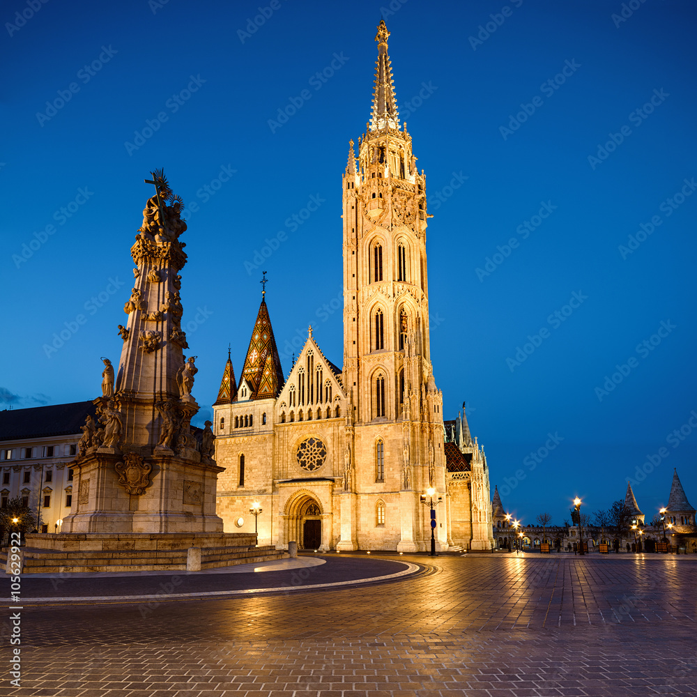 Matthias church and Statue of Holy Trinity in Budapest, Hungary