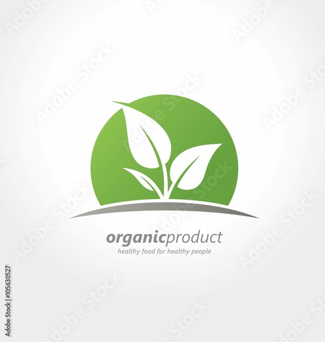 Organic product logo design idea. Healthy food for healthy people creative concept. Organic farm fresh products unique sign or icon.