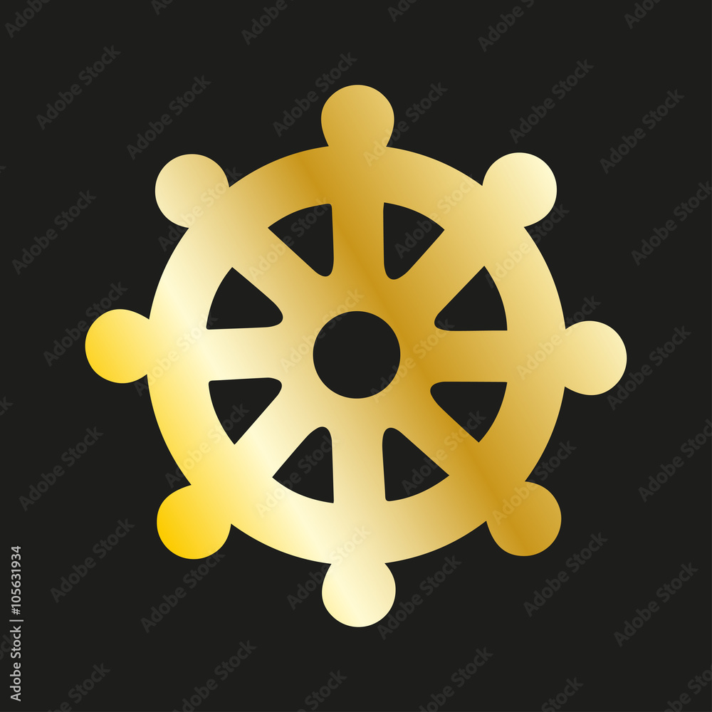 Icon wheel of of Dharma in gold. Buddhist symbol Icon wheel of of Dharma in gold. Buddhist symbol