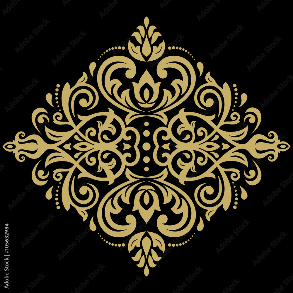 Oriental vector pattern with golden arabesques and floral elements. Traditional classic ornament