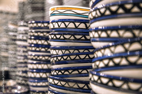 Stacks of plates with the national pattern Jordan photo