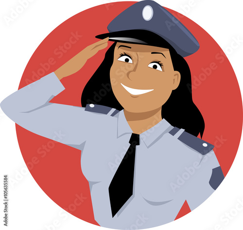 Portrait of a policewoman, saluting, EPS 8 vector illustration