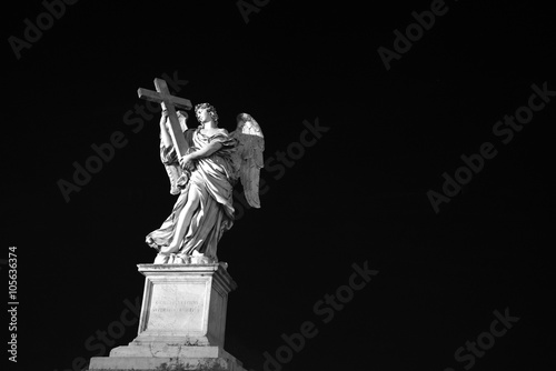Angel guarding Rome near Castle Sant 'Angelo. Rome at night
