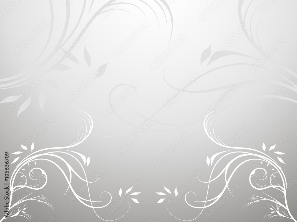 Gray background with abstract white ornaments on the lower corners, vector illustration Gray background with abstract white ornaments on the lower corners, vector illustration