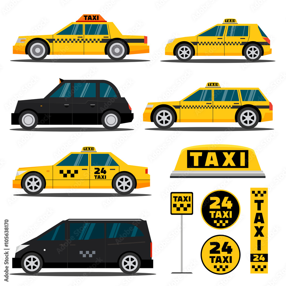 Modern and classic taxi cars