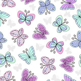 Vector seamless pattern with hand drawn colored butterflies