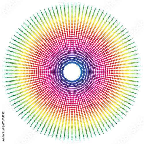 Abstract spectrum colored radial, dotted element with oval shape