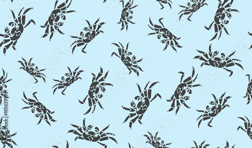 Vector seamless background of crabs. Chaotic crabs © newrossosh