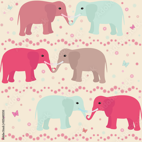 Romantic seamless pattern with elephants
