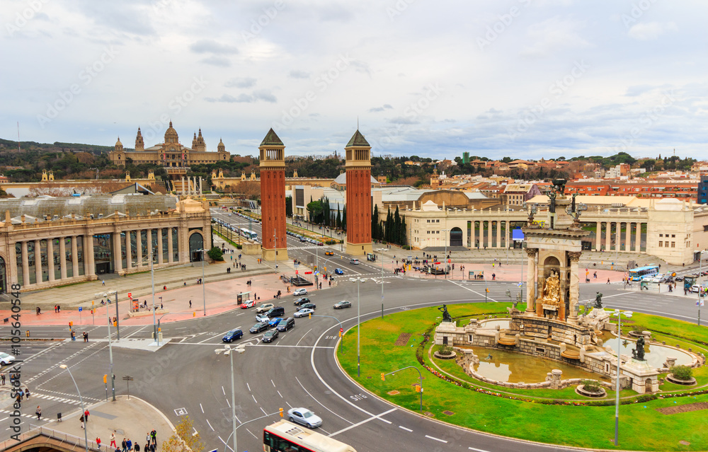 Φωτογραφία Aerial View on Placa Espanya and Montjuic Hill with National Art Museum of Catal