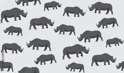 Vector seamless background of rhinos. Chaotic rhinos