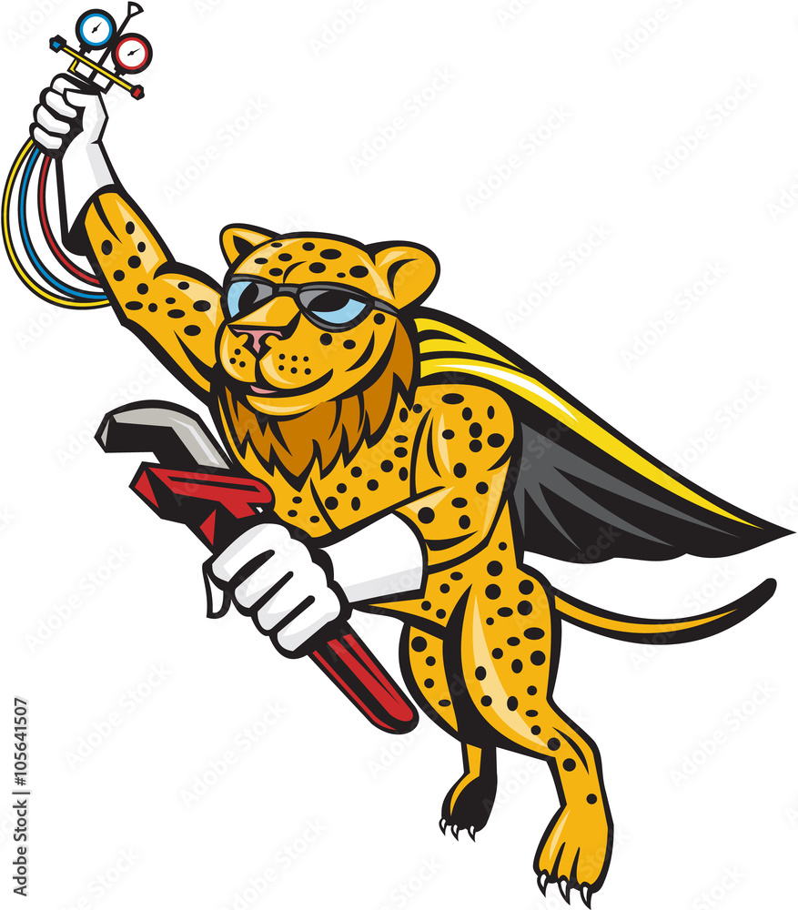 Refrigeration Mechanic Leopard Superhero Cartoon Refrigeration Mechanic Leopard Superhero Cartoon
