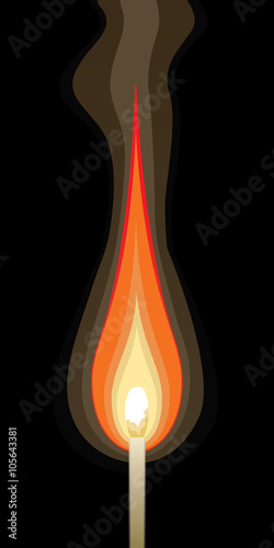 Match Burning-Graphic Style is an illustration of a single match burning with a black background in a graphic style.