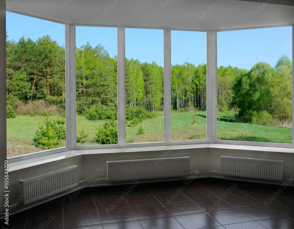 Fototapeta premium plastic windows with view of forest