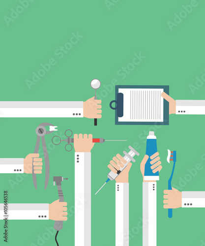 Modern Dental  flat set design concept with hands
