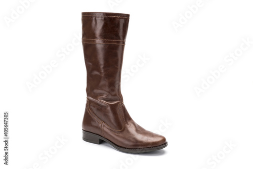 brown childrens leather boot on a white background