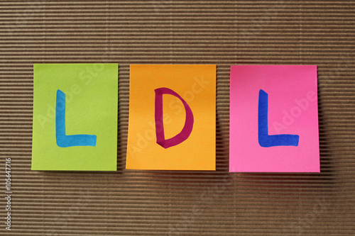 LDL (Low-density lipoprotein) acronym on colorful sticky notes