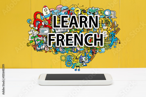 Learn French concept with smartphone photo