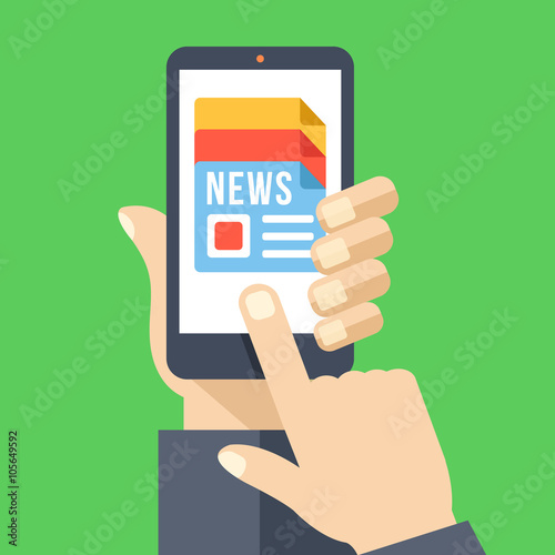 News app on smartphone screen. Electronic mass media. Flat vector illustration