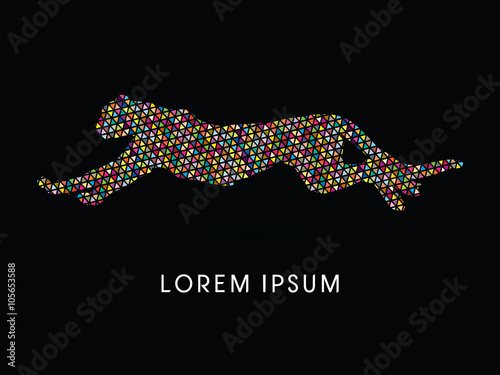 Silhouette Cheetah, Panther, design using colorful mosaic, graphic vector.