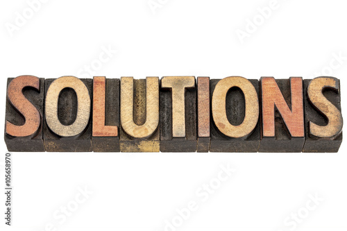 solutions word in wood type photo