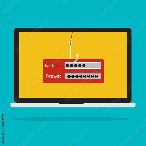 Computer with malware virus phishing username and password logon