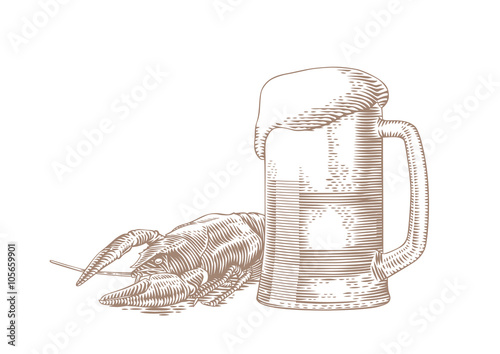 Beer mug and crawfish