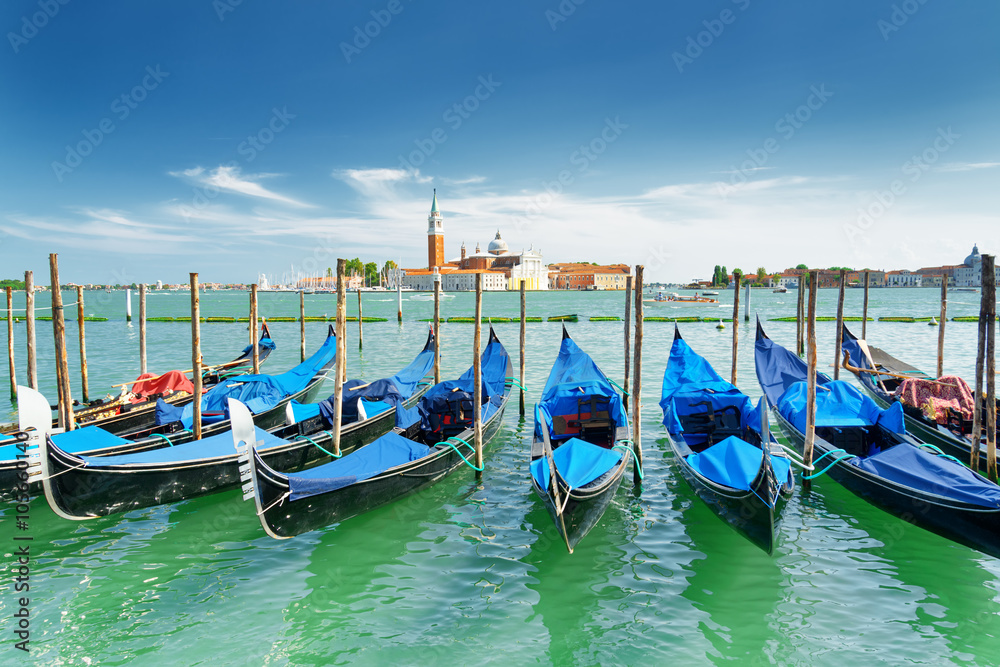 Scenic view of gondolas on the Venetian Lagoon, Venice, Italy