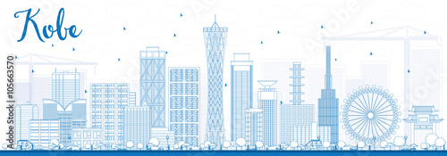 Foto Outline Kobe Skyline with Blue Buildings.