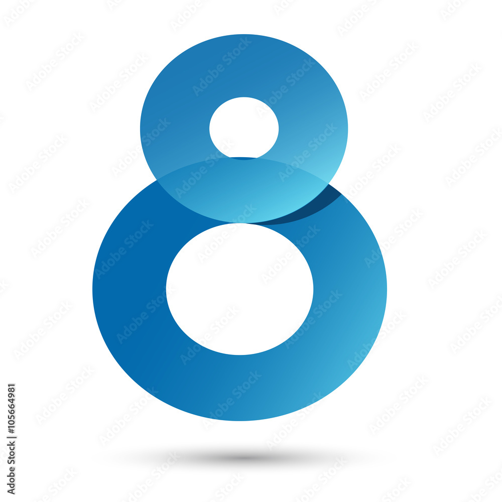 Number Eight Papercut style with blue color on white background