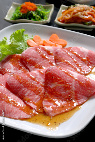 Premium raw japanese beef sliced on plate