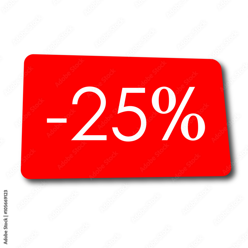 Icono plano -25% en rectangulo rojo con sombra Icono plano -25% en rectangulo rojo con sombra