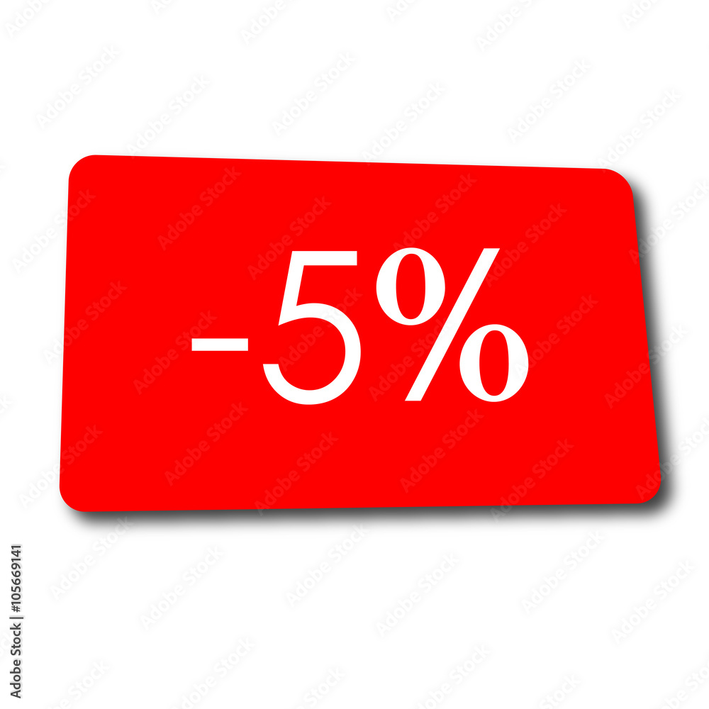Icono plano -5% en rectangulo rojo con sombra Icono plano -5% en rectangulo rojo con sombra