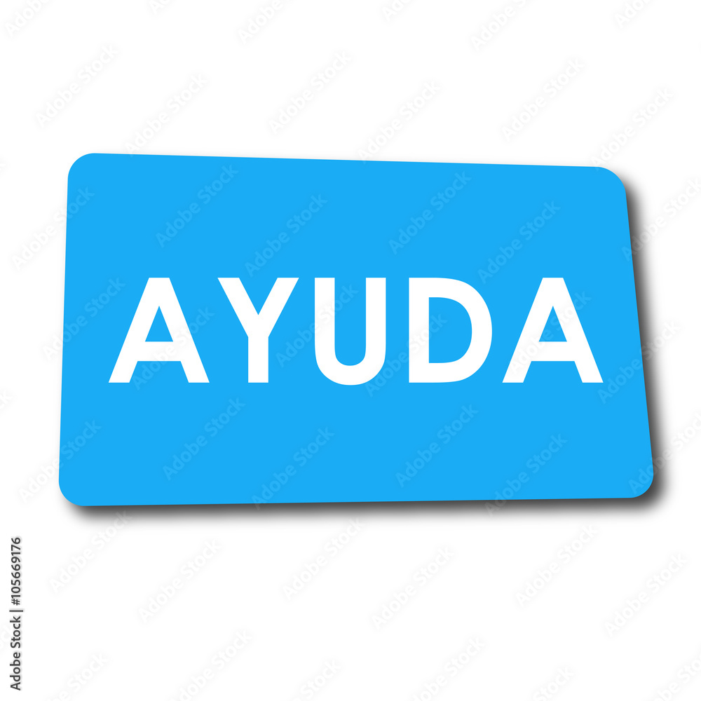 Icono plano AYUDA en rectangulo azul con sombra Icono plano AYUDA en rectangulo azul con sombra