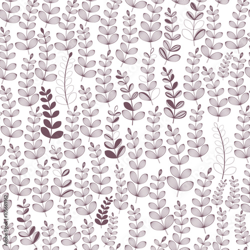 Vector Seamless Floral Pattern with Branch and Leaf. Retro Backg