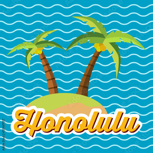 Icono plano Honolulu en isla sobre fondo marino