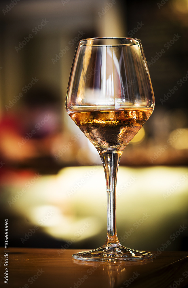 glass of spanish sherry wine on bar counter