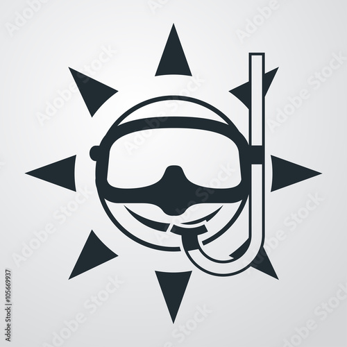 Icono plano sol con gafas de buceo en fondo degradado