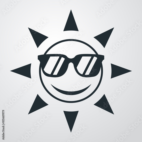 Icono plano sol con gafas de sol en fondo degradado