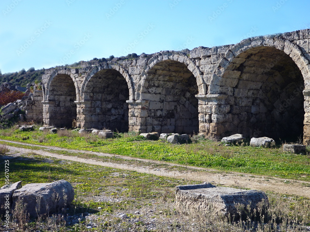 arched construction of roman stadion in perge