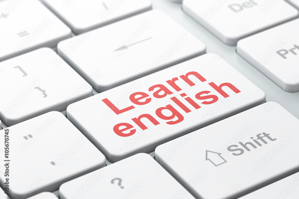 Learning concept: Learn English on computer keyboard background