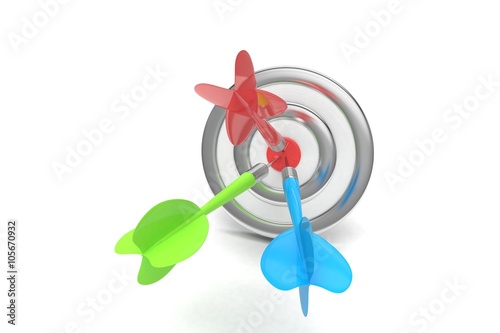 Three multicolor arrows darts in center.