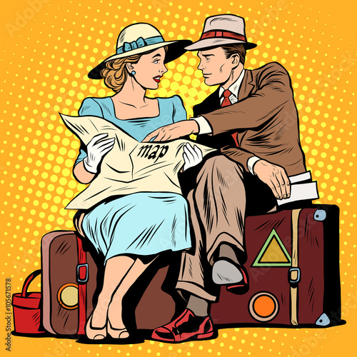 Couple of tourists looking at maps