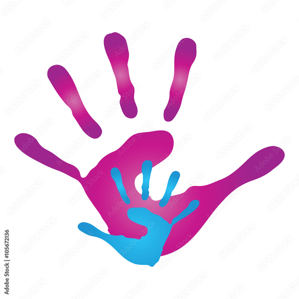 Vector conceptual mother and child pink hand print isolated Vector conceptual mother and child pink hand print isolated