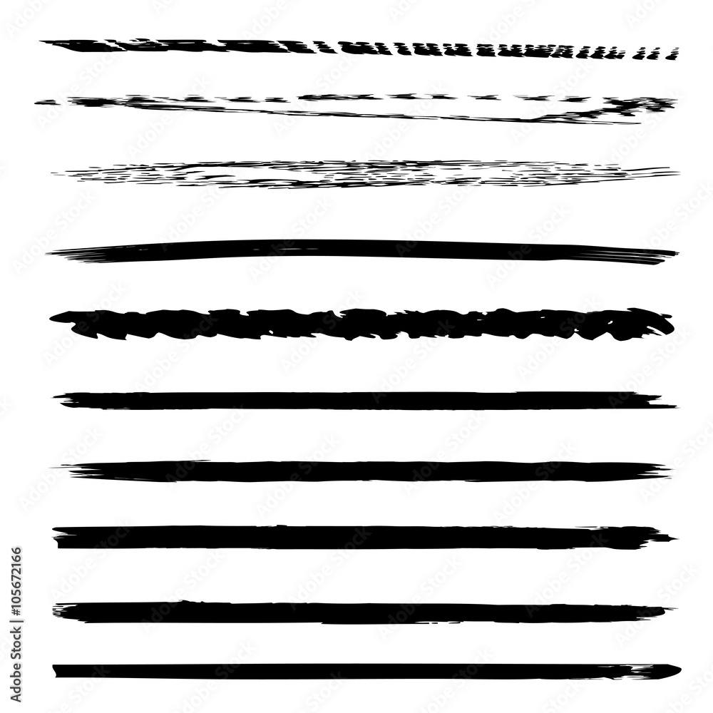 Vector collection or set of black paint hand made creative brush strokes