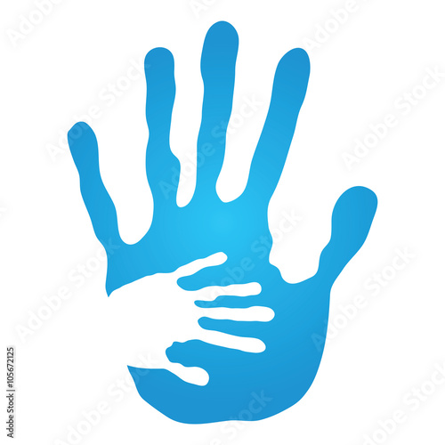 Vector conceptual mother and child blue hand print isolated