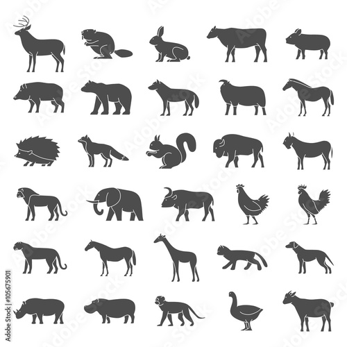 Vector set black silhouettes of animals