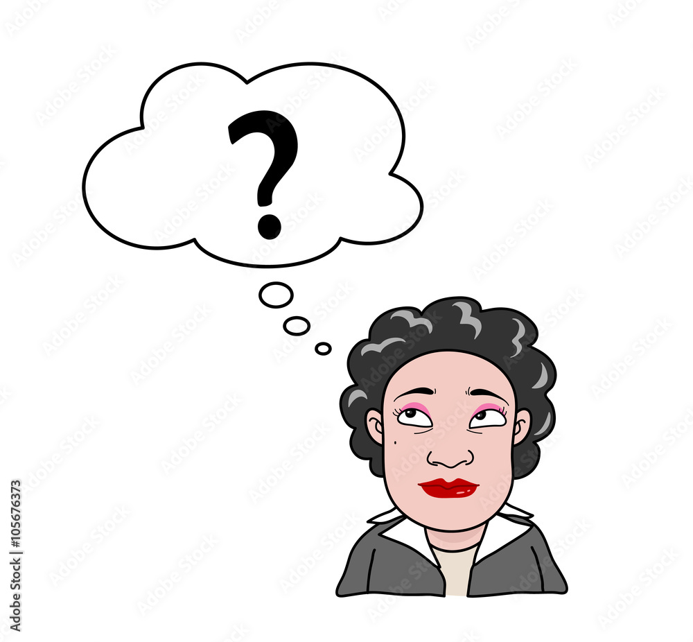 Woman with Question Mark, a hand drawn vector cartoon illustration of a career woman thinking about something. Woman with Question Mark, a hand drawn vector cartoon illustration of a career woman thinking about something.